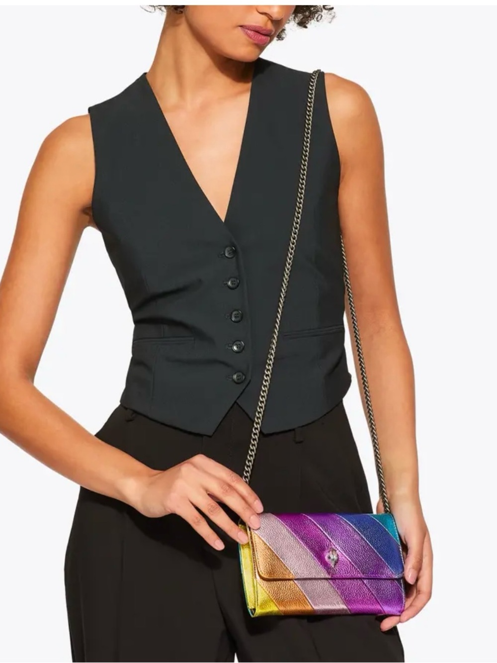 💜Kurt Geiger London rainbow-stripe metallic clutch wallet bag💜NWT